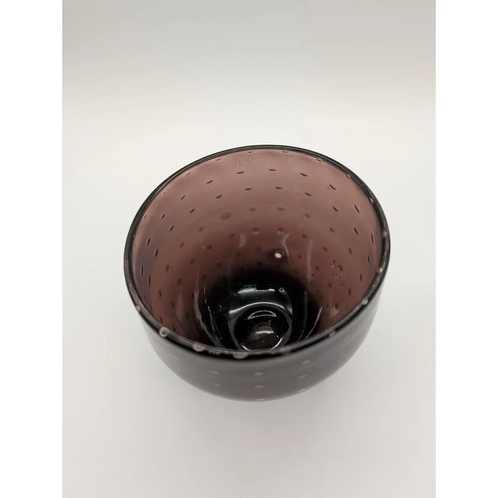 Art Glass Vase Purple Controlled Bubbles Amethyst Footed Pedestal